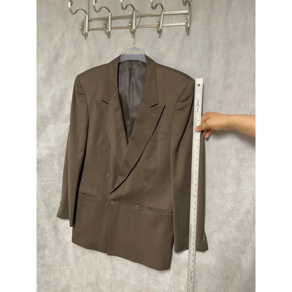 Paulo Solari Suit Men 42L Brown Athletic Fit Double Breasted Wool 34X32 P Luxury